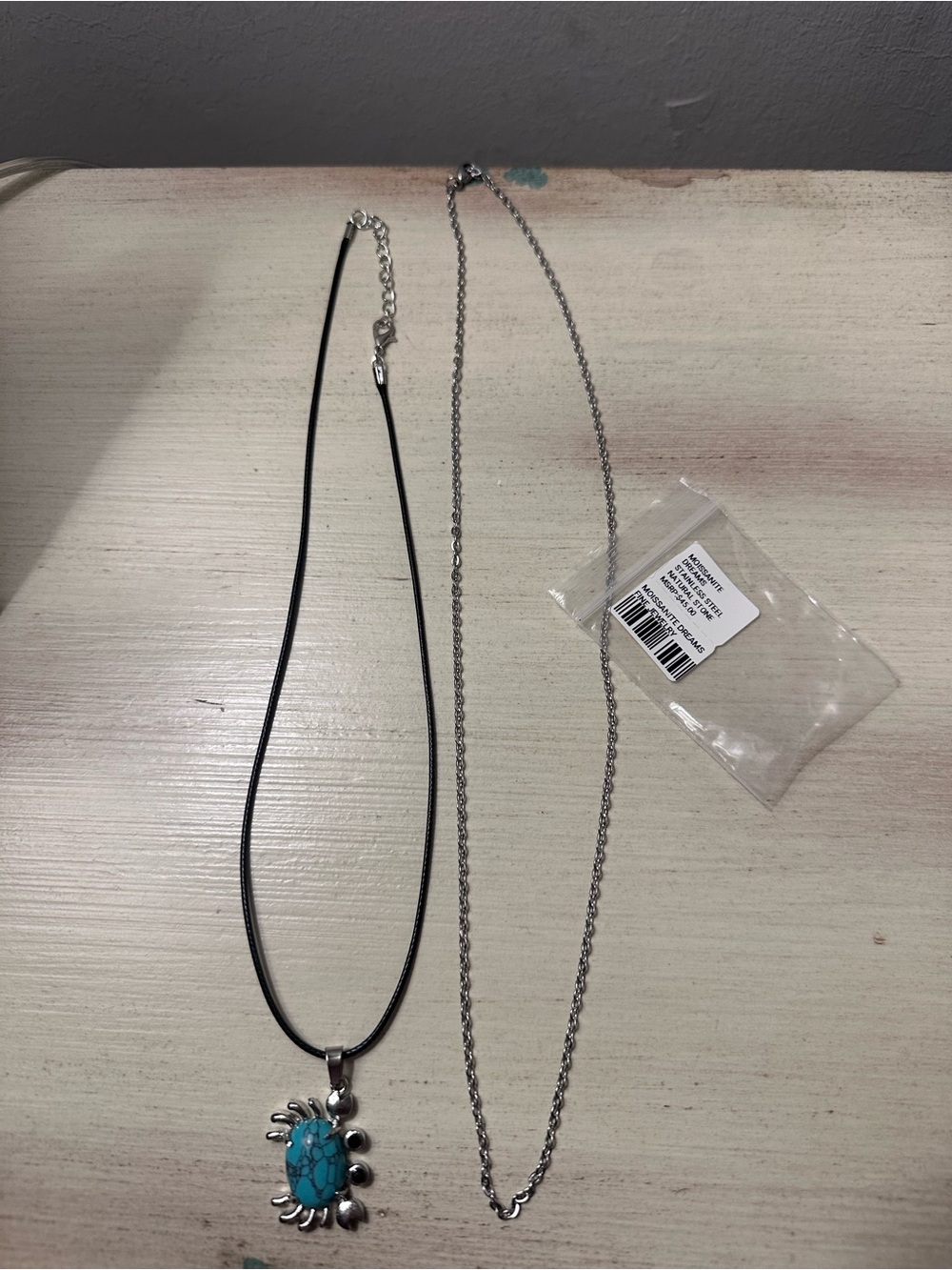 Turquoise Crab Natural Stone Pendant Stainless Steel Necklace with 2 Chains - Picture 5 of 5